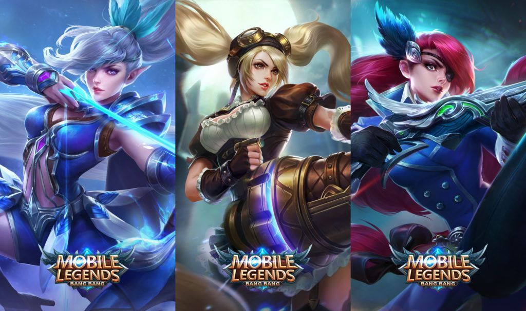 Mobile Legends: Bang Bang marksman heroes Miya, Layla, and Lesley